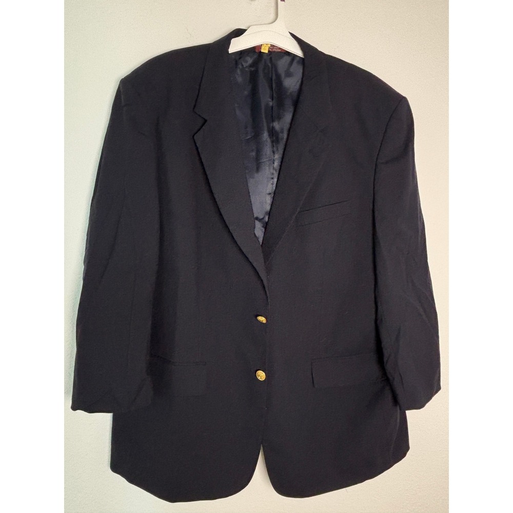 New Castle & York Mens Navy Blue 100% Virgin Wool Blazer Gold Buttons Sport Coat